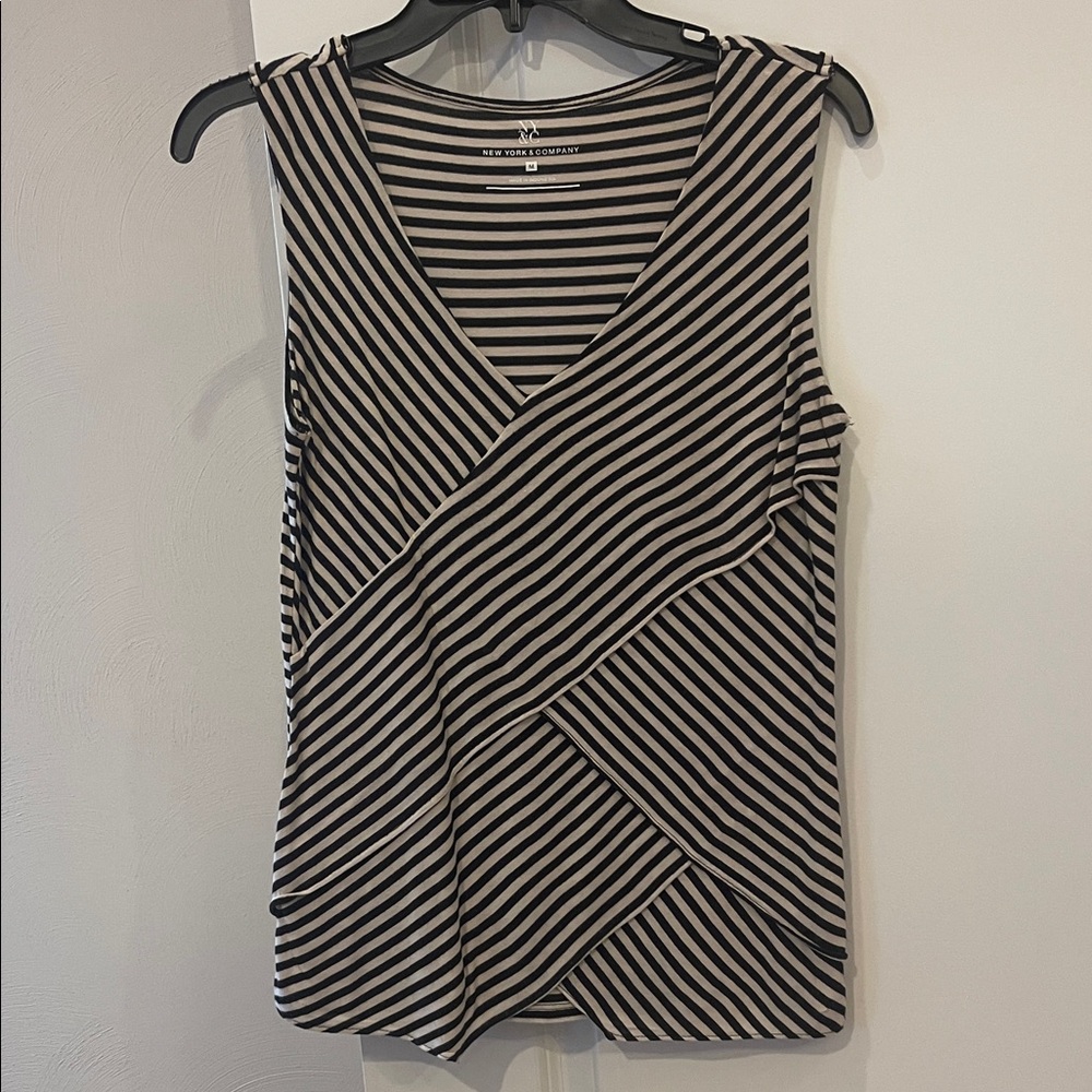 New York & Company Black and Tan Striped Tank Top